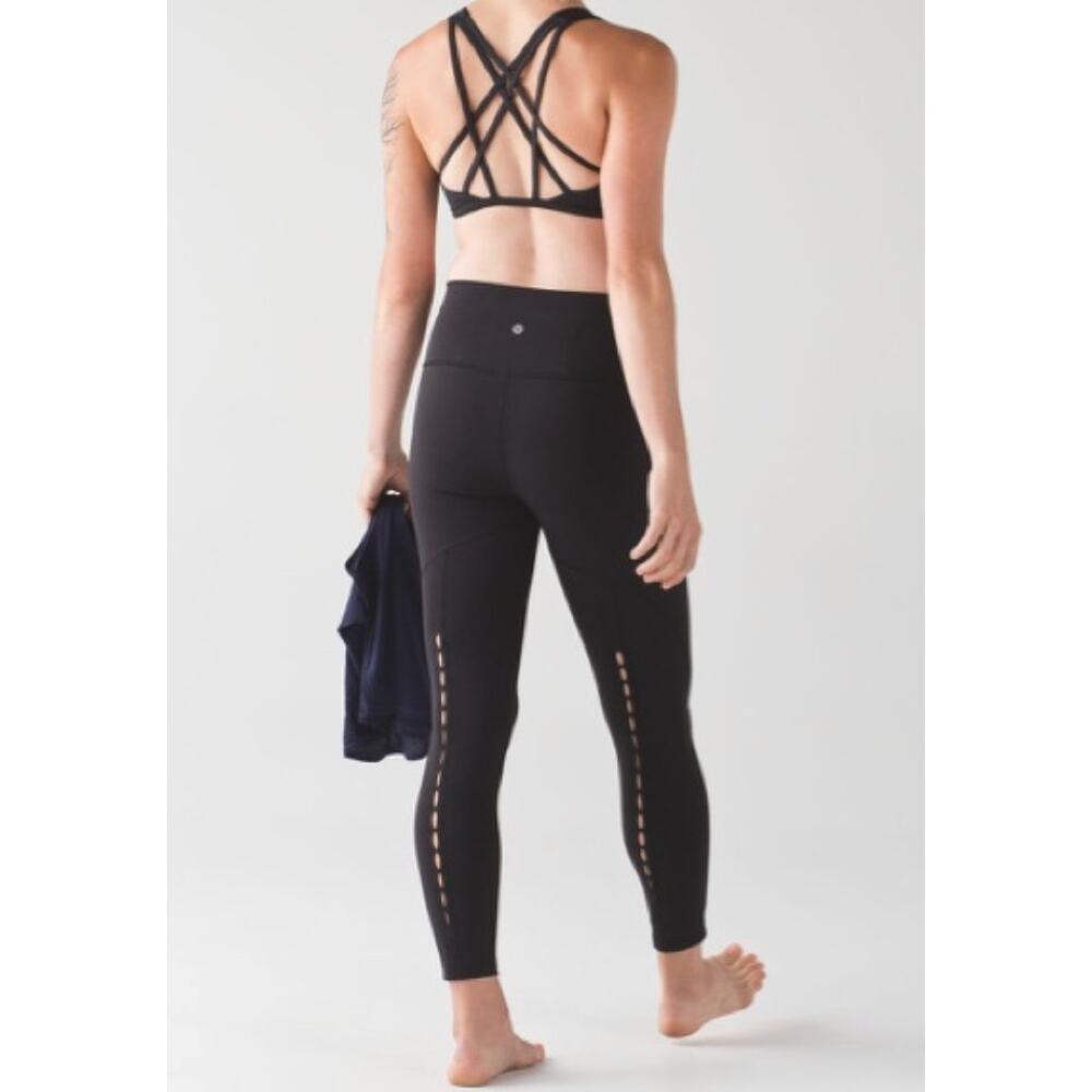 LULULEMON Black 7/8 Highโ Times Peek Keyhole Back Leggings Women's Size 6 Yoga